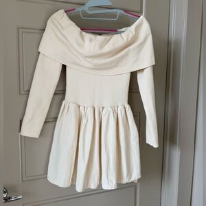 Cream off the shoulder long sleeve dress